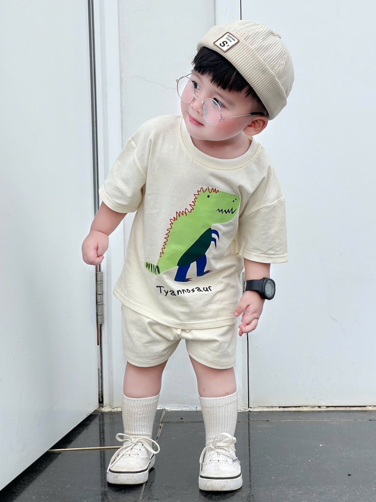 SET 3 ÁO KHỦNG LONG CỘC TAY BÉ TRAI