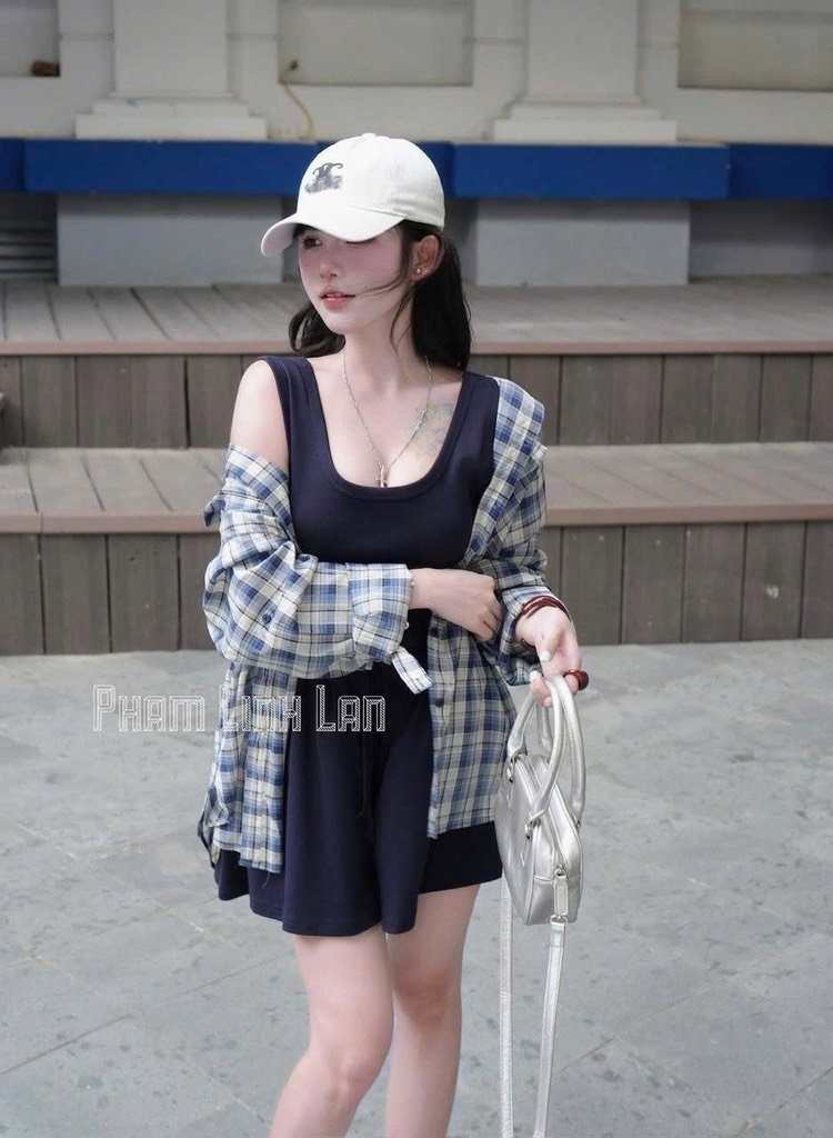 SET CỘC 3 MÓN SƠ MI KẺ DÀI TAY NỮ SẴN