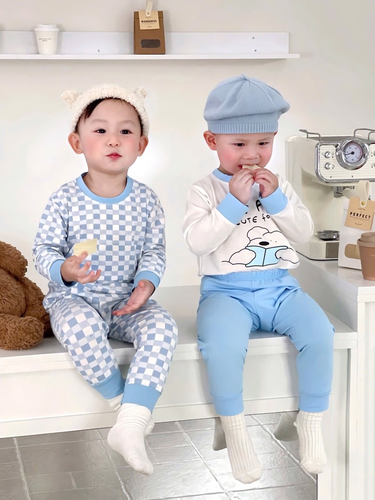 SET 3 BỘ DÀI TAY CUTE PUPPY TONE XANH TRỜI CHO BÉ TRAI