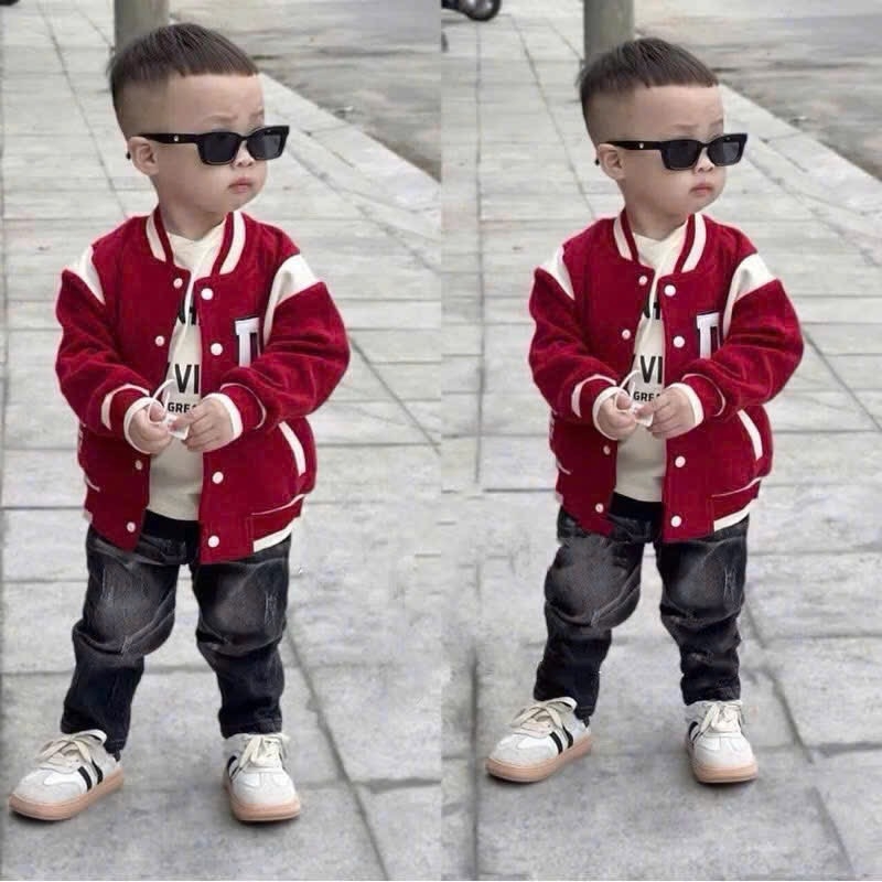 SÉT DÀI 3 MÓN COVER NEW ÁO KHOÁC BOMBER ĐỎ ÁO PHÔNG QUẦN JEAN BÉ TRAI
