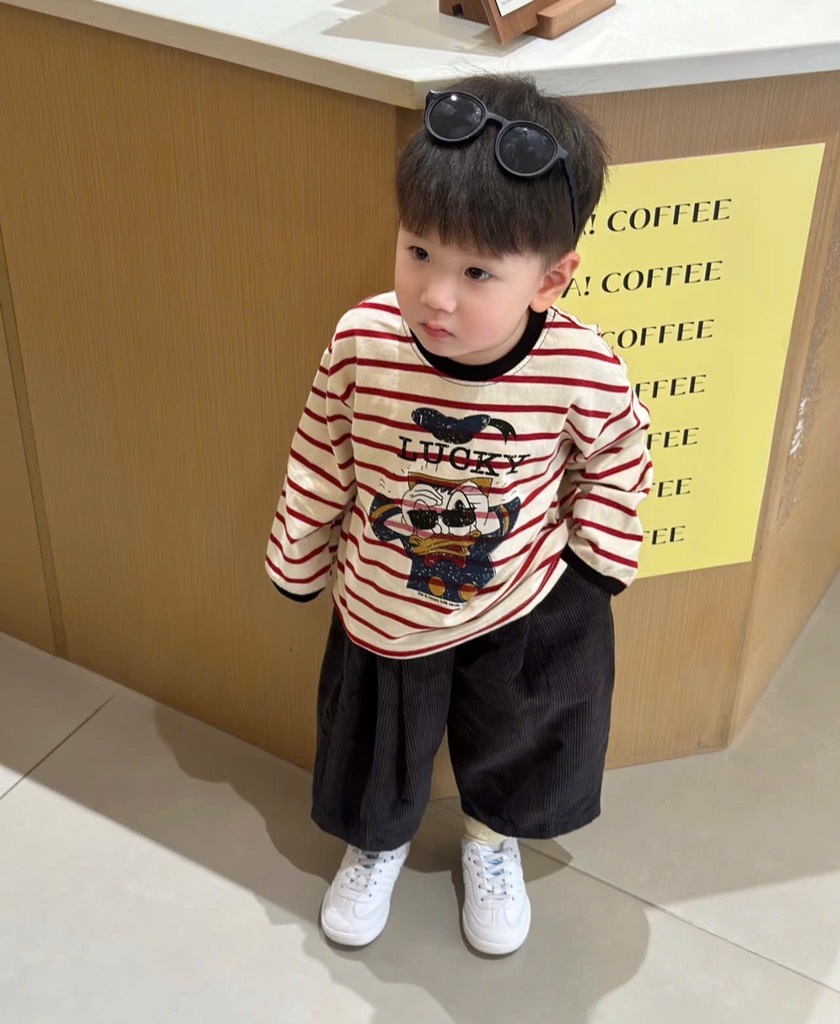 SET BỘ DÀI LUCKY KẺ TONE NÂU BÉ TRAI