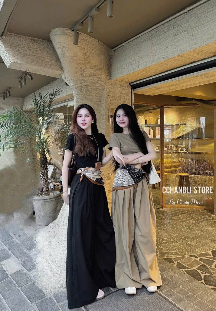 SET ÁO THUN QUẦN SUÔNG RỘNG KÈM KHĂN NỮ