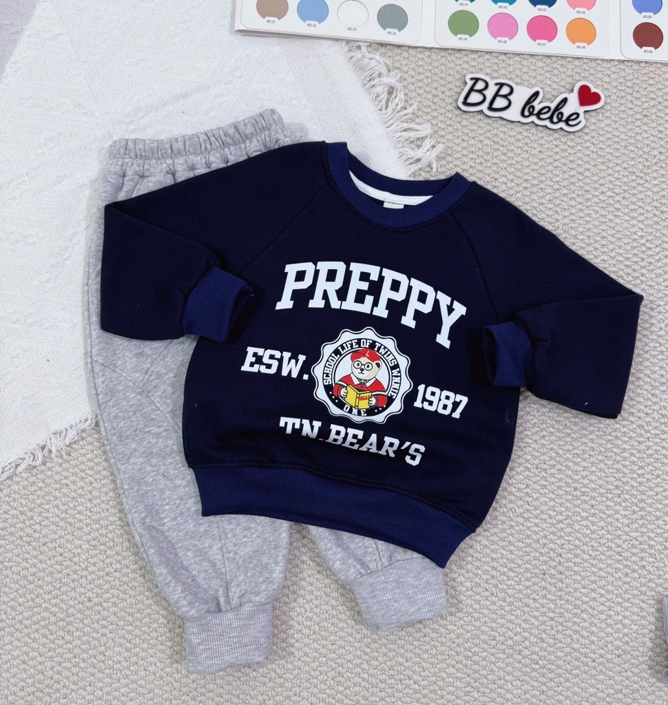 SET DÀI NỈ PREPPY ĐẦU MÙA ÁO THAN QUẦN XÁM BÉ TRAI SẴN