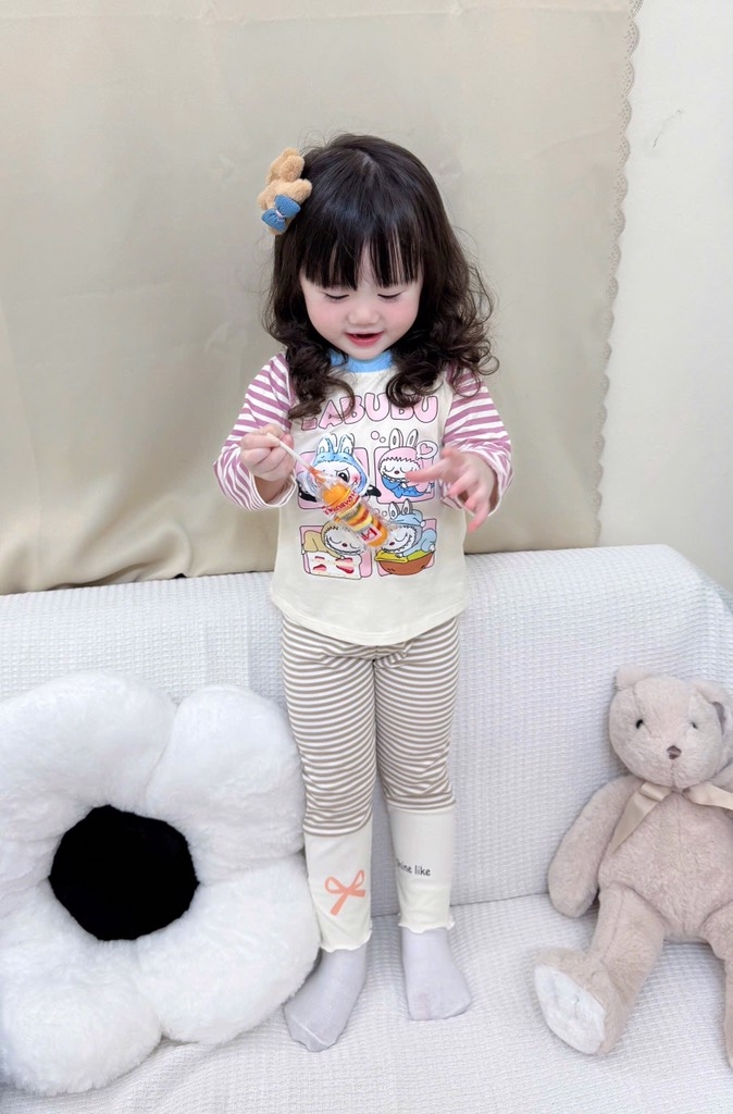 SET DÀI LABABU ĐÍNH NỔI ĐÁNG YÊU – MỀM MỊN CHUẨN COTTON XỊN BÉ GÁI