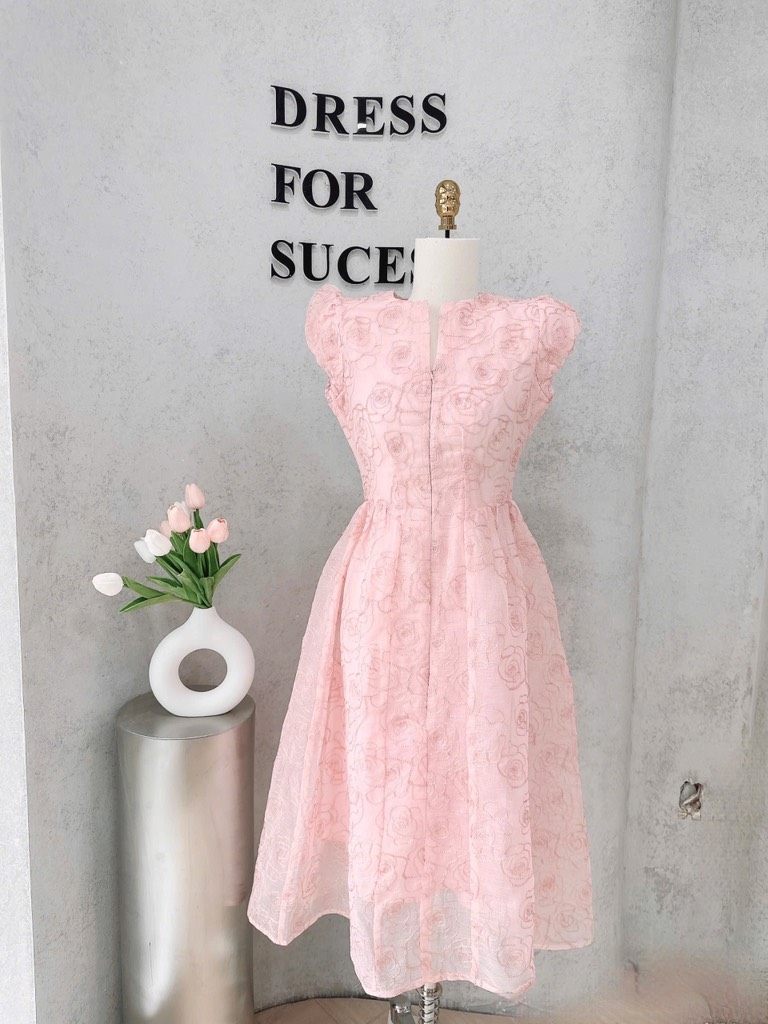 VÁY TƠ KIM SA 2 LỚP TAY BỔNG KHOÁ TRƯỚC NỮ SẴN(SALE 148k)