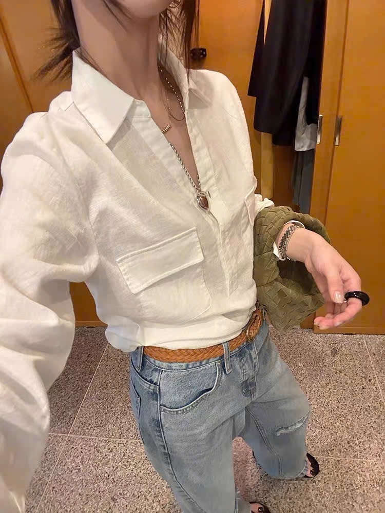 ÁO SƠ MI GU 2 TÚI NẮP TAY DÀI NỮ