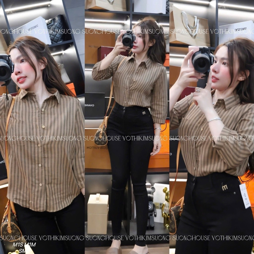 ÁO SƠ MI KẺ TAY LỬNG 2 MÀU NỮ