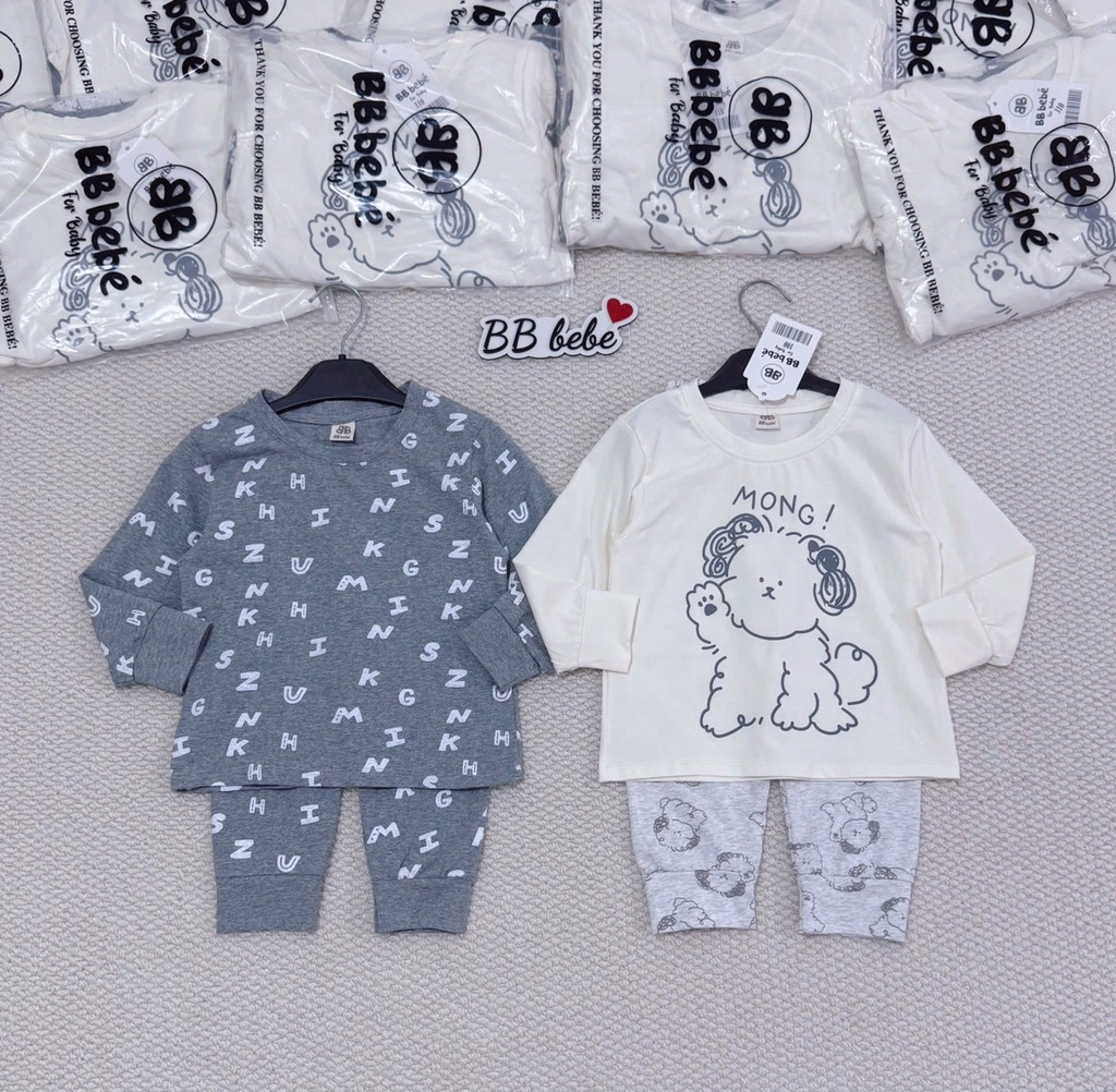 SET 2 BỘ DÀI HOMEWEAR CHÚ CHÓ TONE GHI BÉ TRAI