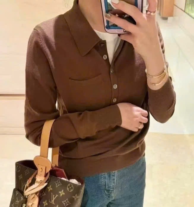 ÁO LEN CỔ POLO DÀI TAY NÂU SOCOLA NỮ THU ĐÔNG