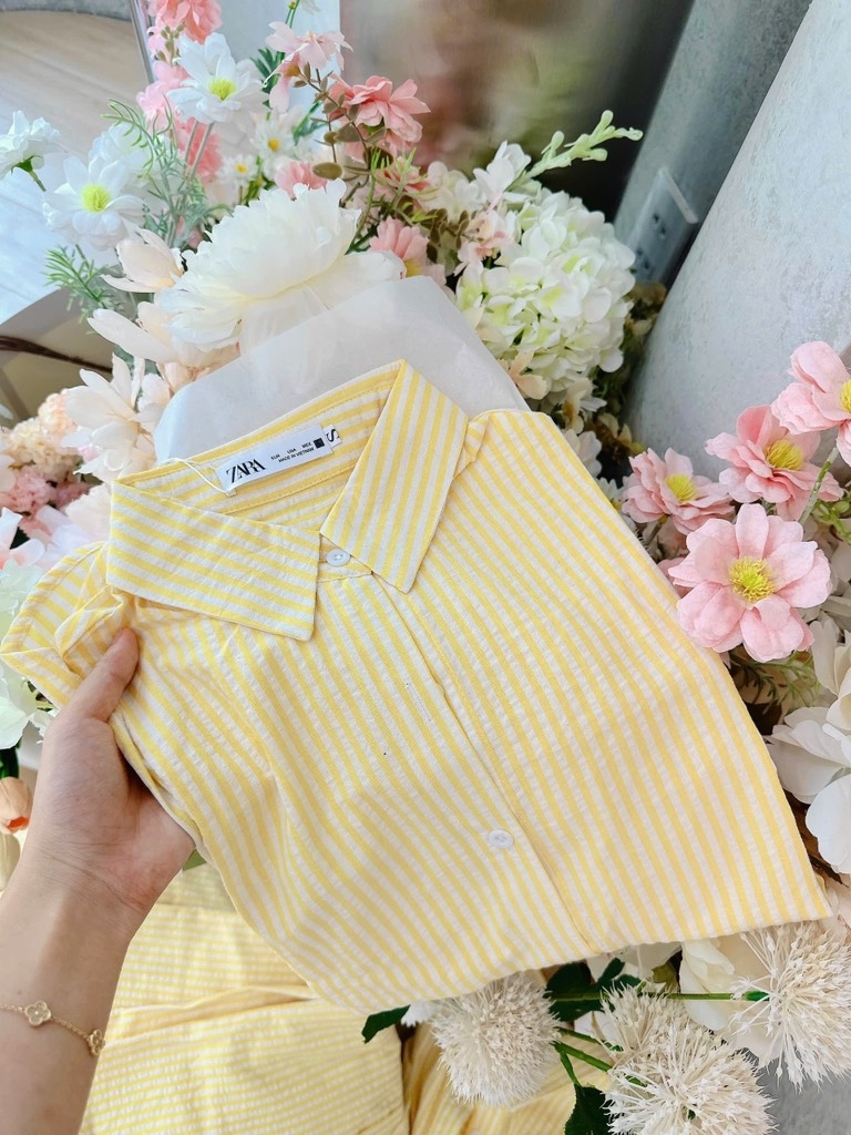 ÁO SƠ MI KẺ Z.ARA LI EO MẶC 2 KIỂU NỮ SẴN