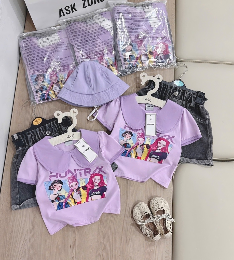 SET BỘ CỘC TÍM SOOC BÒ BÉ GÁI (KÈM MŨ +20k) SẴN
