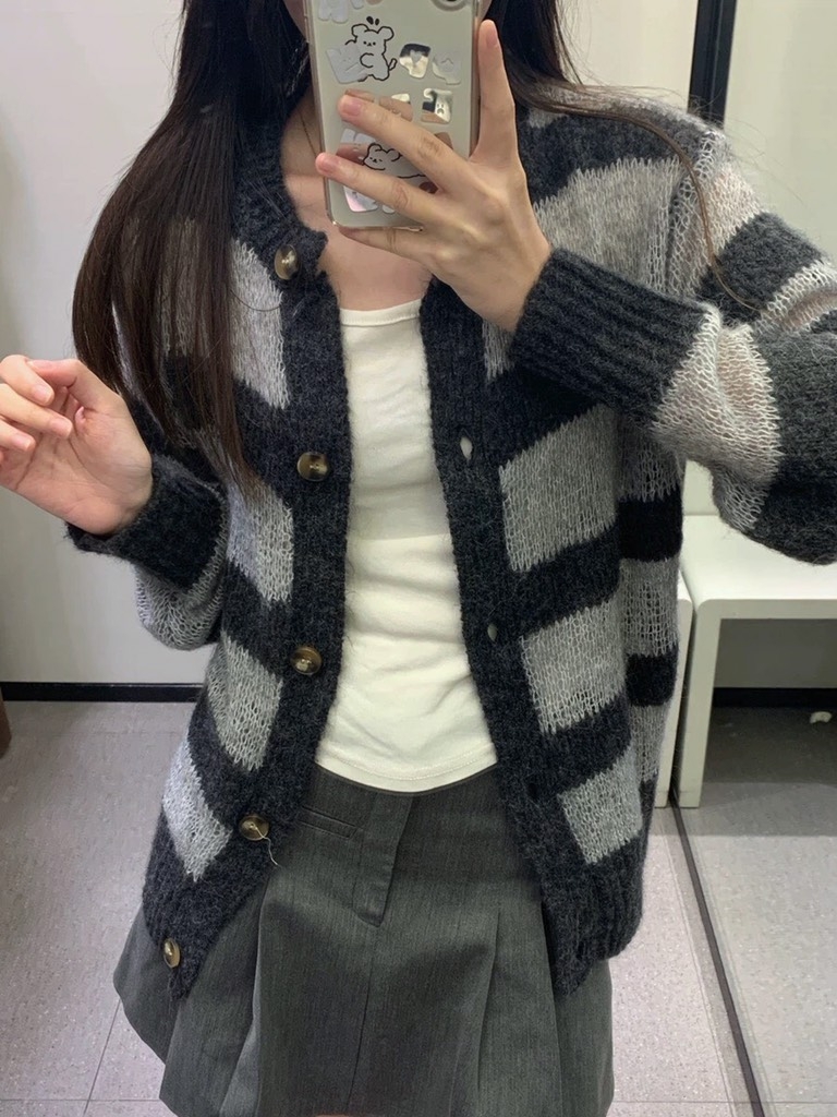 ÁO LEN CARDIGAN PHỐI KẺ ZRRR SẴN