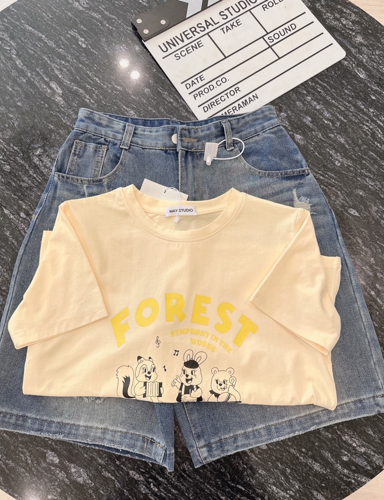 SET JEAN RÁCH LỬNG MIX ÁO PHÔNG FOREST NỮ SẴN (SALE 139k)