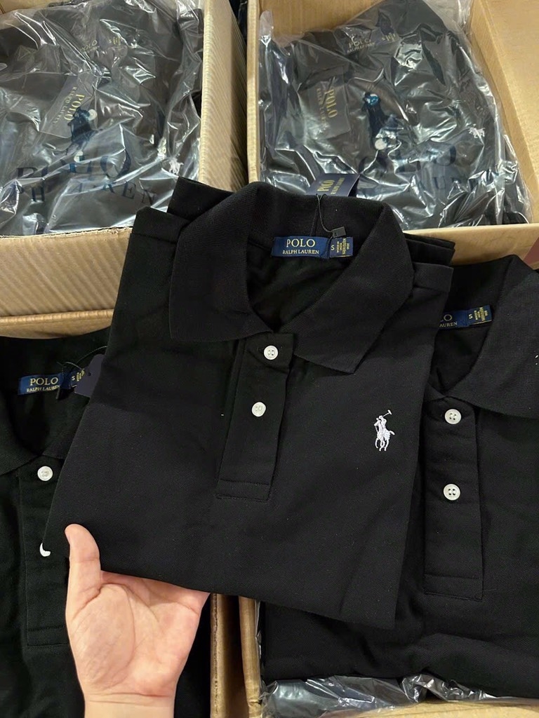 ÁO POLO ĐEN CỘC TAY THÊU NGỰA NỮ