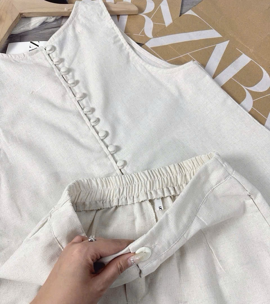 SÉT BỘ CỘC LINEN ÁO YẾM CÚC BỌC NỮ SẴN