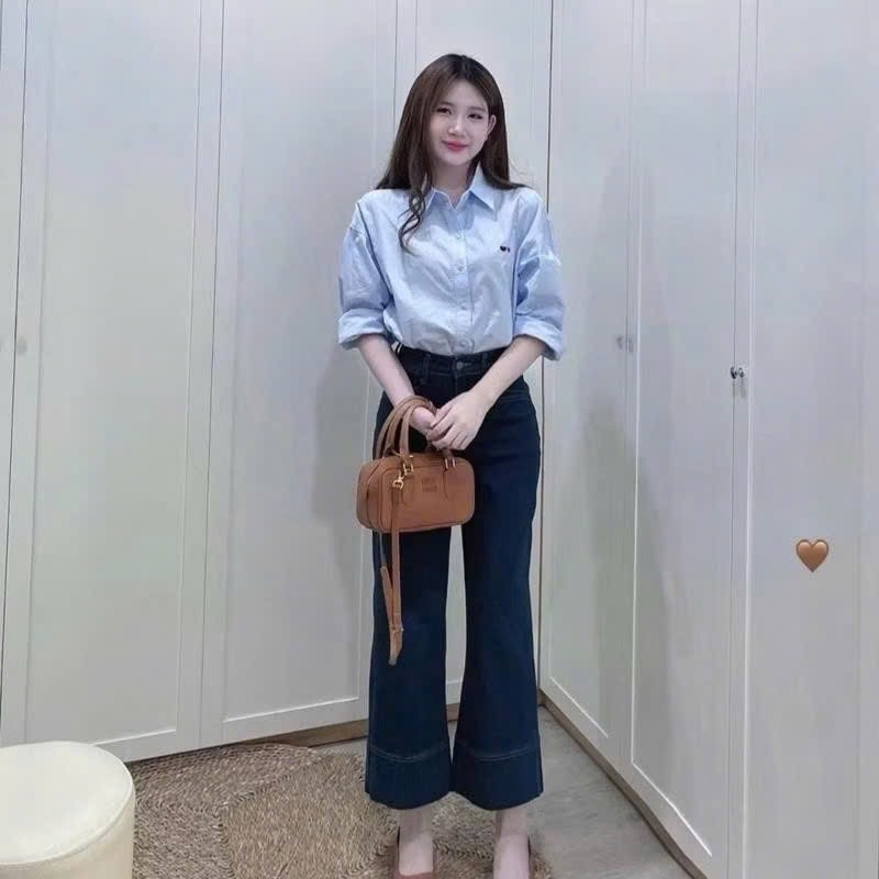 ÁO SƠ MI THÊU TIM DÀI TAY NỮ SẴN( xả 59k)