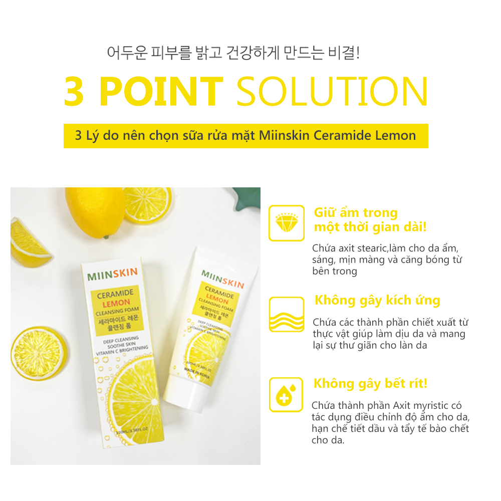 Sữa rửa mặt sáng da chiết xuất chanh Miinskin - Miinskin Ceramide Lemon Cleansing Foam