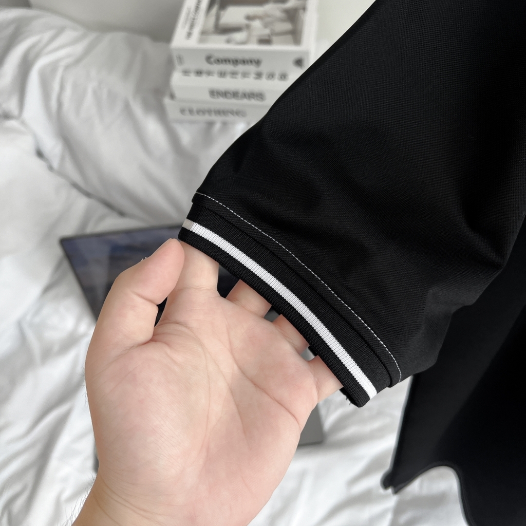 Áo Polo Bigsize Thêu Bông lúa Màu Đen