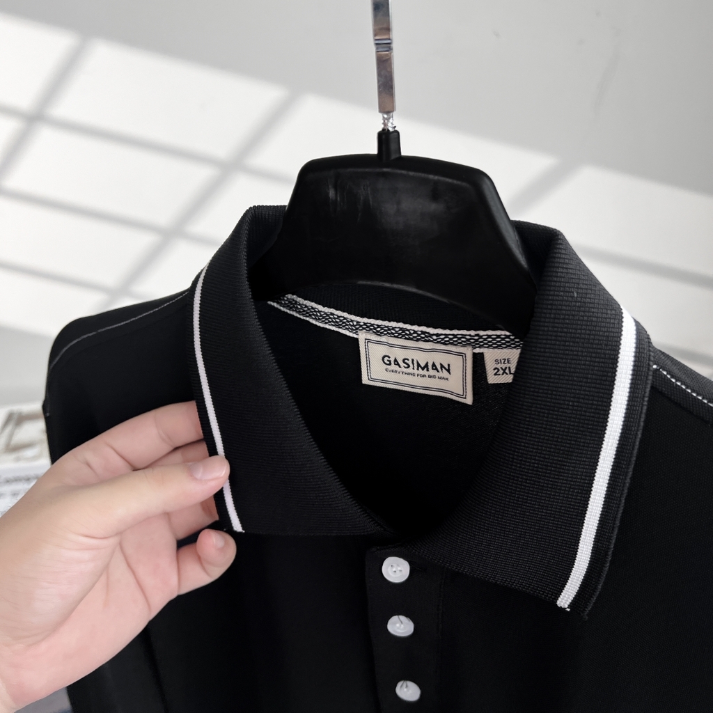 Áo Polo Bigsize Thêu Bông lúa Màu Đen