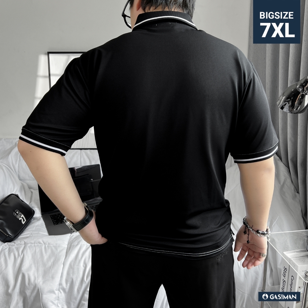 Áo Polo Bigsize Thêu Bông lúa Màu Đen