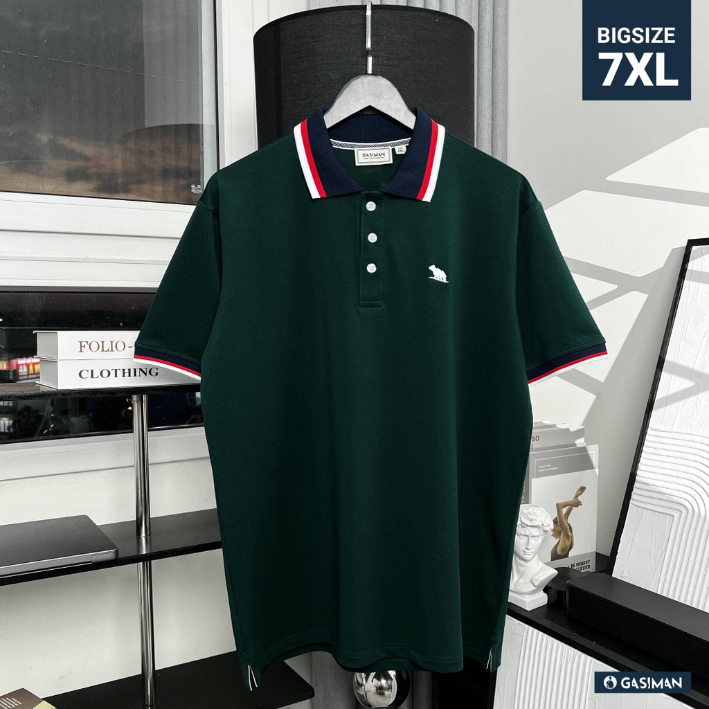Áo Polo Bigsize Màu Xanh rêu Thêu Gấu Phối cổ 3 màu