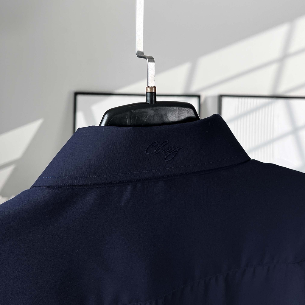 Áo Sơ Mi Tay ngắn Bigsize Trơn Logo thêu Gấu Màu Xanh đen