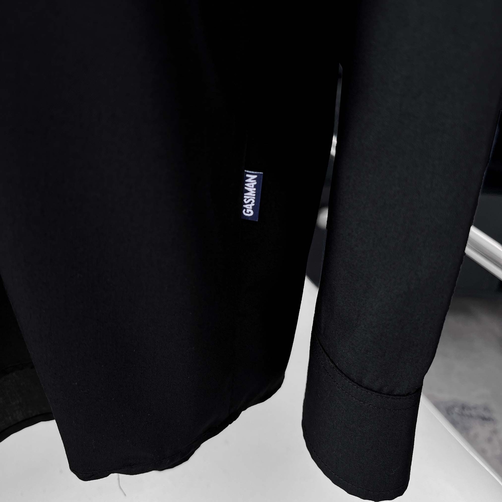 Áo Sơ Mi Tay dài Bigsize Trơn Logo thêu Gấu Màu Đen