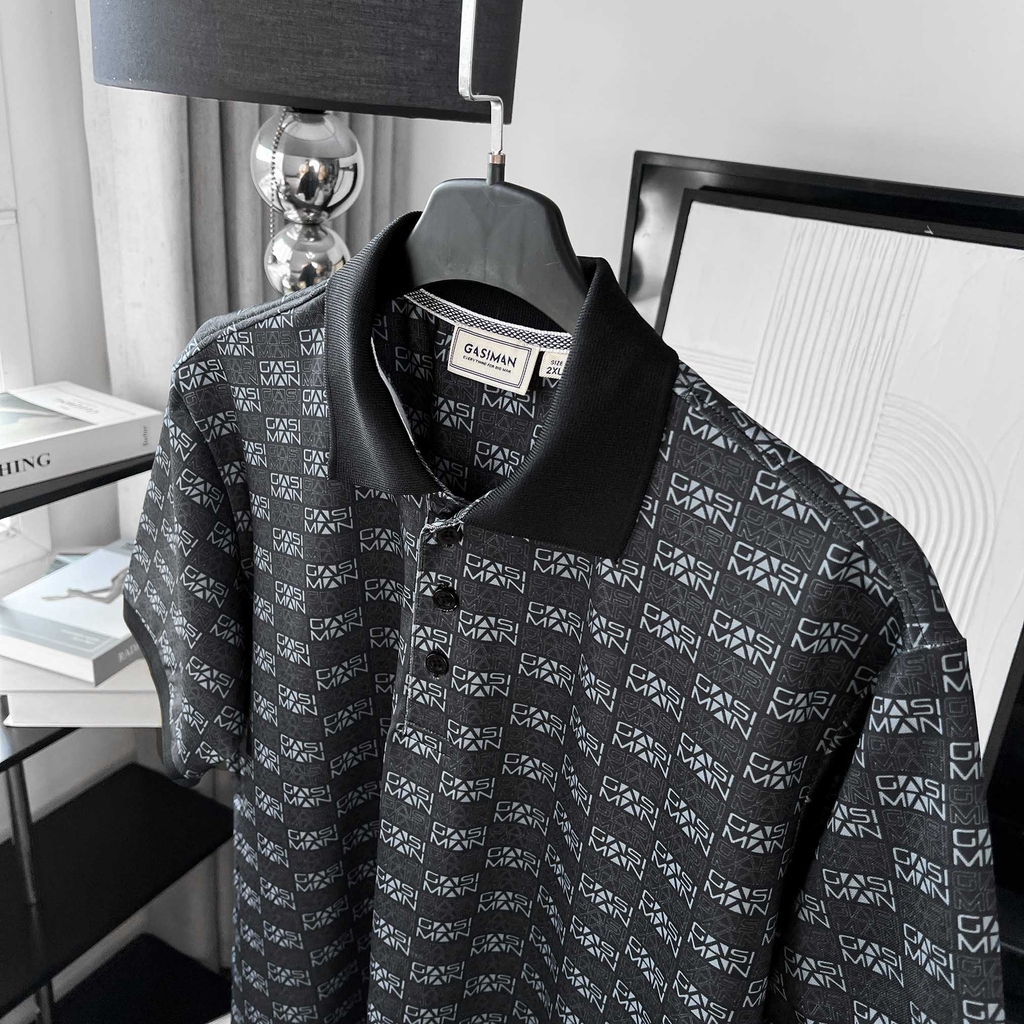 Áo Polo Bigsize Hoạ tiết Monogram GASIMAN Màu Xám chì