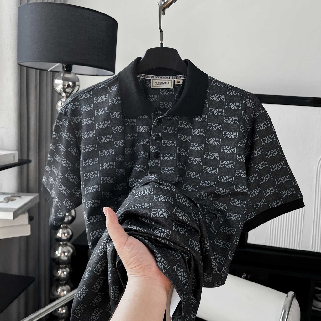 Áo Polo Bigsize Hoạ tiết Monogram GASIMAN Màu Xám chì