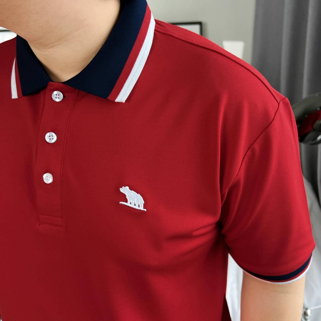 Áo Polo Bigsize Màu Đỏ Thêu Gấu Phối cổ 3 màu
