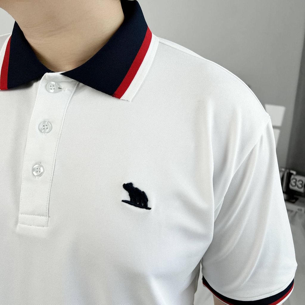 Áo Polo Bigsize Màu Trắng Thêu Gấu Phối cổ 3 màu
