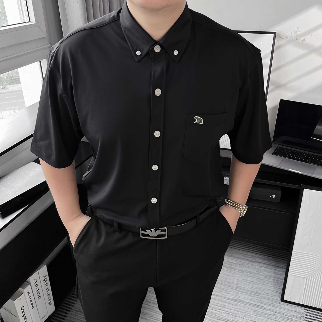 Áo Sơ mi Big size Flex Co giãn 4 chiều màu Đen