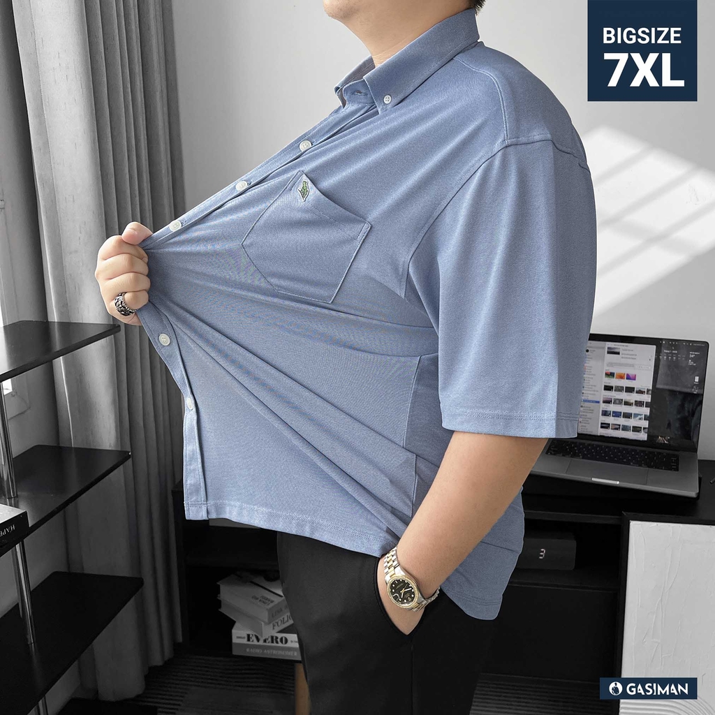 Áo Sơ mi Big size Flex Co giãn 4 chiều màu Xanh jean