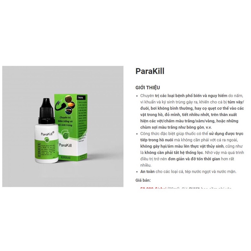 Parakill chuyện trị nấm trắng và ký sinh trùng cho cá cảnh