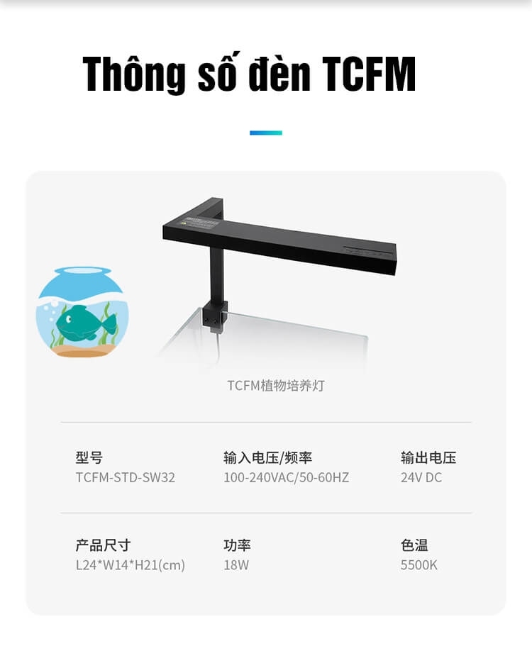 Đèn thủy sinh TCFM – Frok cho bể cá, hồ thủy sinh mini