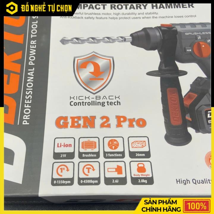 Máy Khoan Búa Pin Dekton M21-RH2603CP – Động Cơ Không Chổi Than – Lực Đập 2.6J – Đầu Kẹp SDS Plus – Hàng Chính Hãng Có VAT