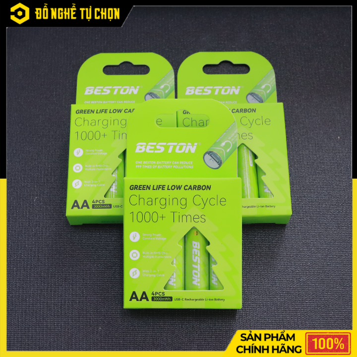 Hộp 4 Viên Pin Sạc AA 3000mWh Beston Lithium 1.5V USB-C - 2AC-80 – Sạc Trực Tiếp, Dung Lượng Cao, Tiện Lợi – Hàng Chính Hãng Có VAT