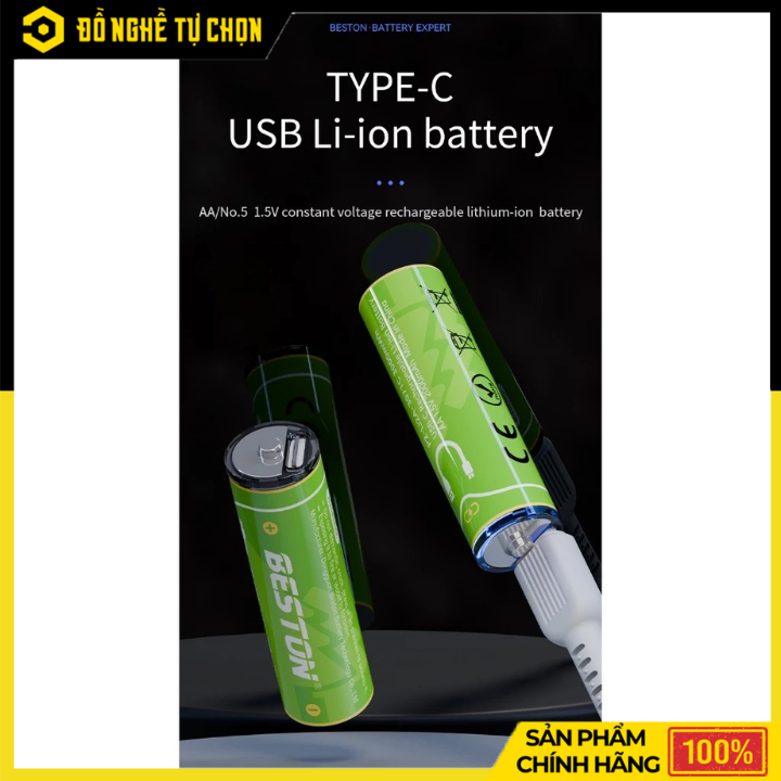 Hộp 4 Viên Pin Sạc AA 3000mWh Beston Lithium 1.5V USB-C - 2AC-80 – Sạc Trực Tiếp, Dung Lượng Cao, Tiện Lợi – Hàng Chính Hãng Có VAT