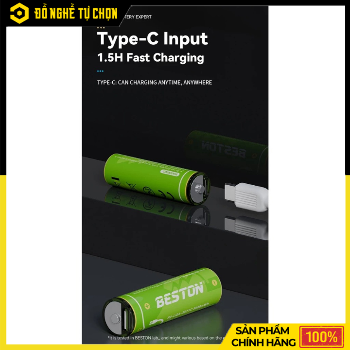 Hộp 4 Viên Pin Sạc AA 3000mWh Beston Lithium 1.5V USB-C - 2AC-80 – Sạc Trực Tiếp, Dung Lượng Cao, Tiện Lợi – Hàng Chính Hãng Có VAT