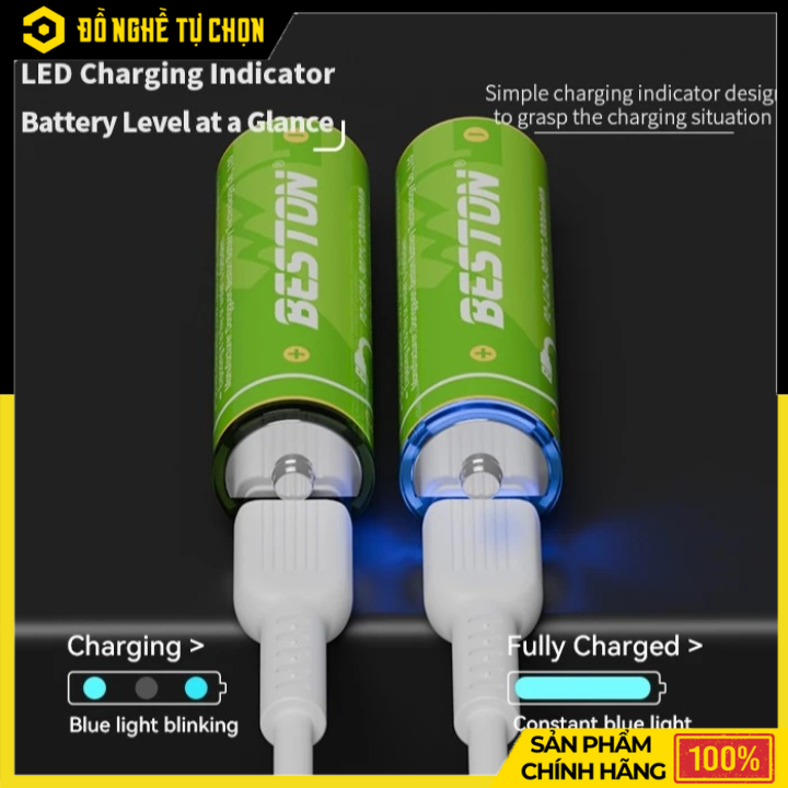 Hộp 4 Viên Pin Sạc AA 3000mWh Beston Lithium 1.5V USB-C - 2AC-80 – Sạc Trực Tiếp, Dung Lượng Cao, Tiện Lợi – Hàng Chính Hãng Có VAT