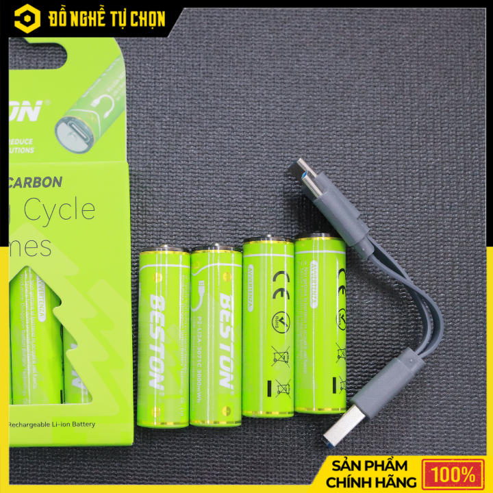 Hộp 4 Viên Pin Sạc AA 3000mWh Beston Lithium 1.5V USB-C - 2AC-80 – Sạc Trực Tiếp, Dung Lượng Cao, Tiện Lợi – Hàng Chính Hãng Có VAT