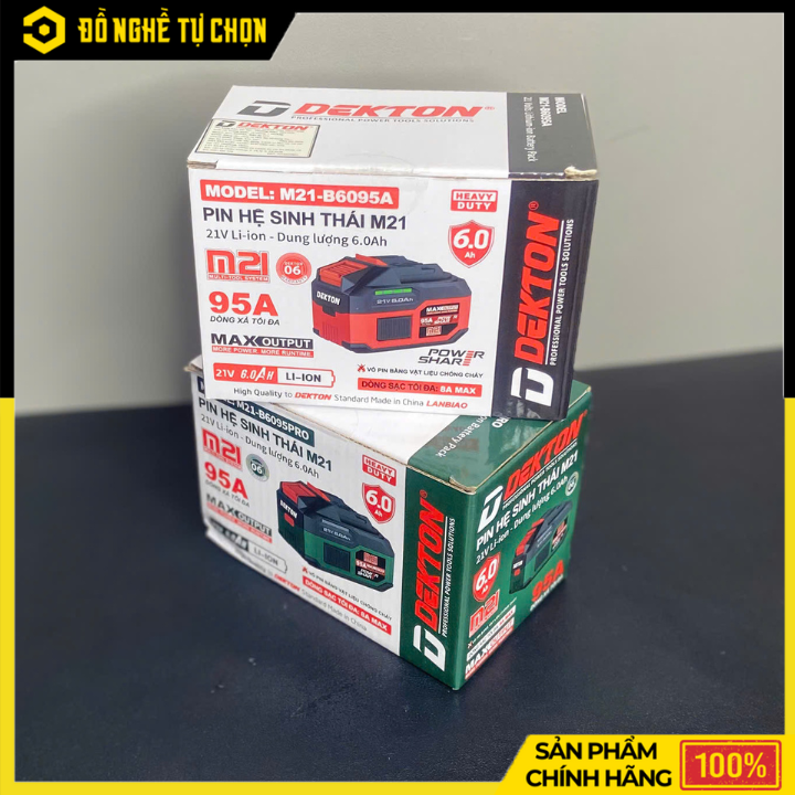 Bộ pin sạc bằng Ion Liti (ắc quy) hiệu DEKTON; Model: M21-B6095PRO, 21V, 6.0Ah