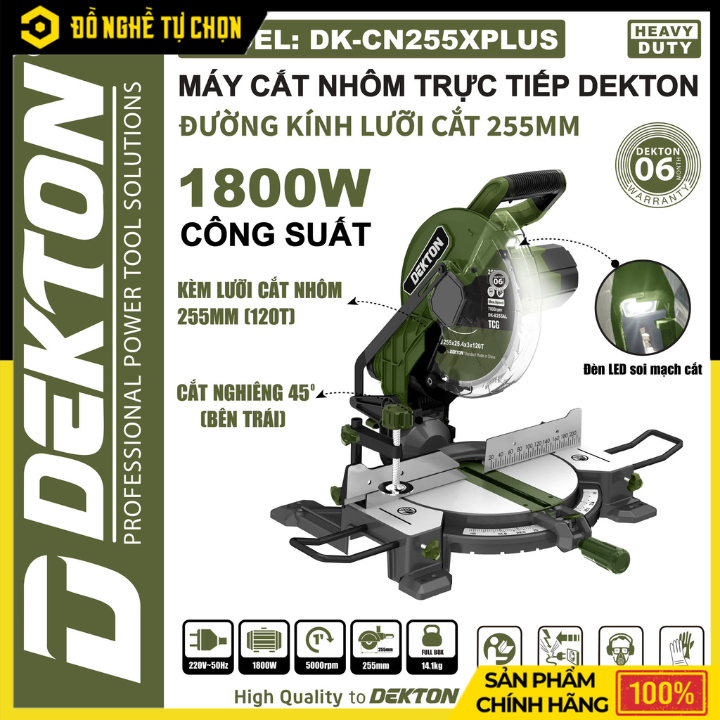 Máy Cắt Nhôm Dây Curoa Dekton DK-CN255PLUS – 1650W – Kèm Lưỡi 255mm – Hàng Chính Hãng Có VAT