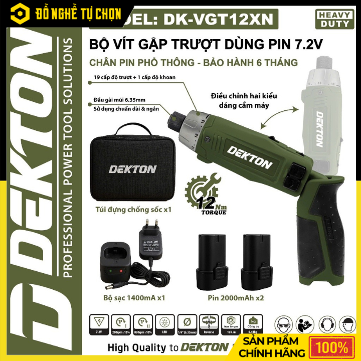 Máy vặn vít gập Dekton DK-VGT12N – Pin 7.2V – 2 Pin 2.0Ah + Sạc – Hàng Chính Hãng Có VAT