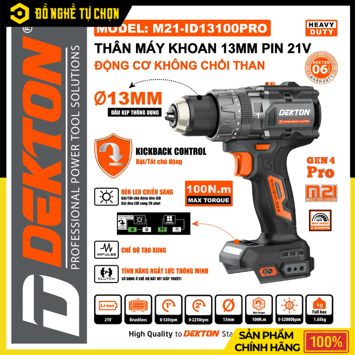 [THÂN] Máy Khoan Pin 21V M21-ID13100PRO – Mạnh Mẽ 100Nm, Khoan Vặn Hiệu Quả, Động Cơ Bền Bỉ | Hàng Chính Hãng, Có VAT