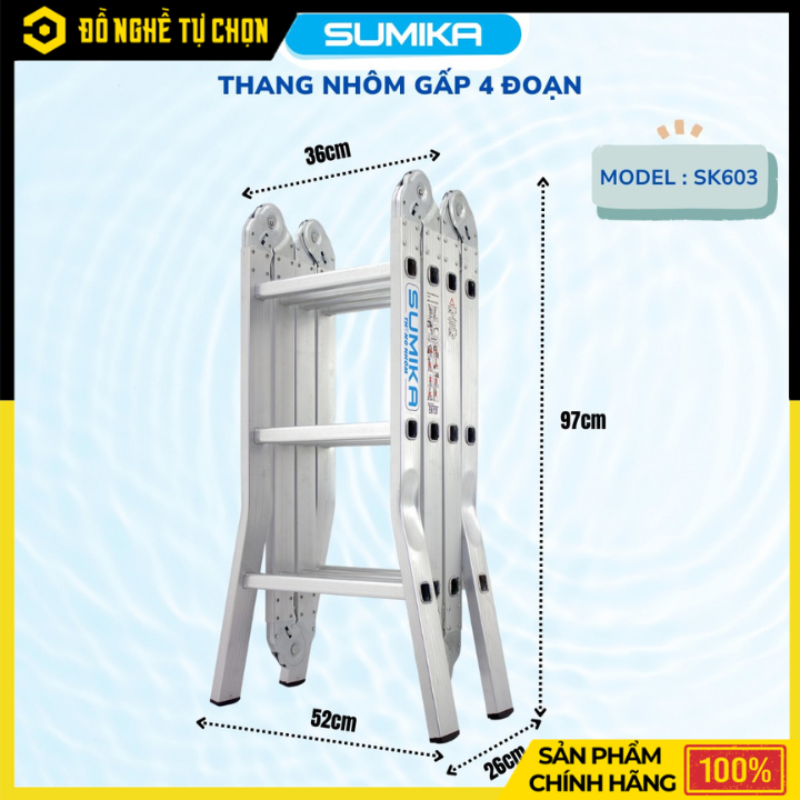 Thang Nhôm Gấp Đa Năng 4 Đoạn - 12 Bậc Sumika SK603