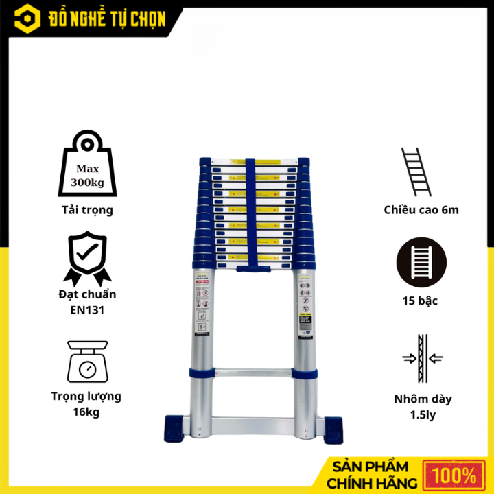 Thang Nhôm Rút Đơn Sumika SKB600 Cao 6m – Siêu Cao, Chắc Chắn, Gọn Nhẹ, An Toàn Khi Sử Dụng | Hàng Chính Hãng, Có VAT