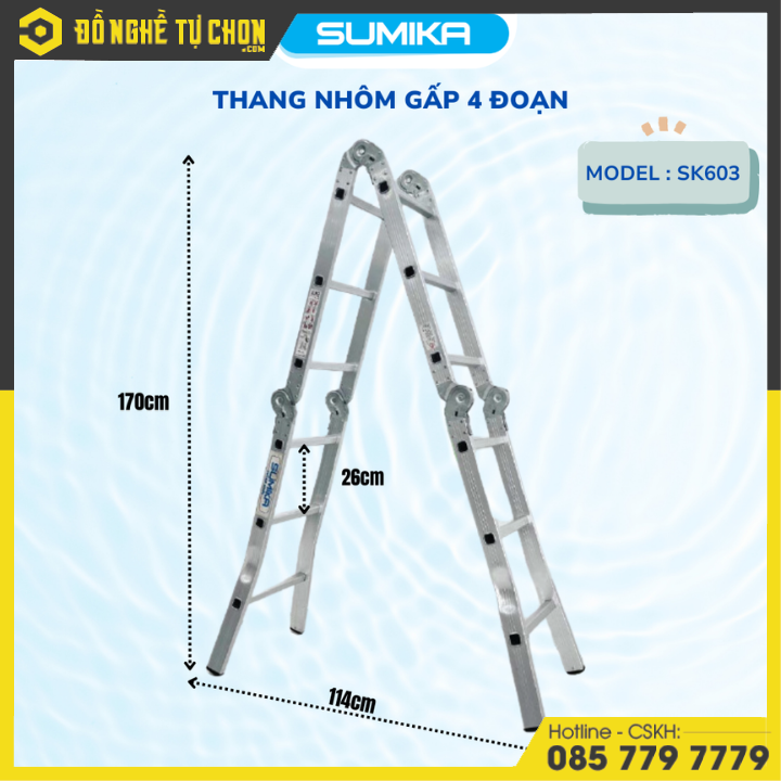 Thang Nhôm Gấp Đa Năng 4 Đoạn - 12 Bậc Sumika SK603