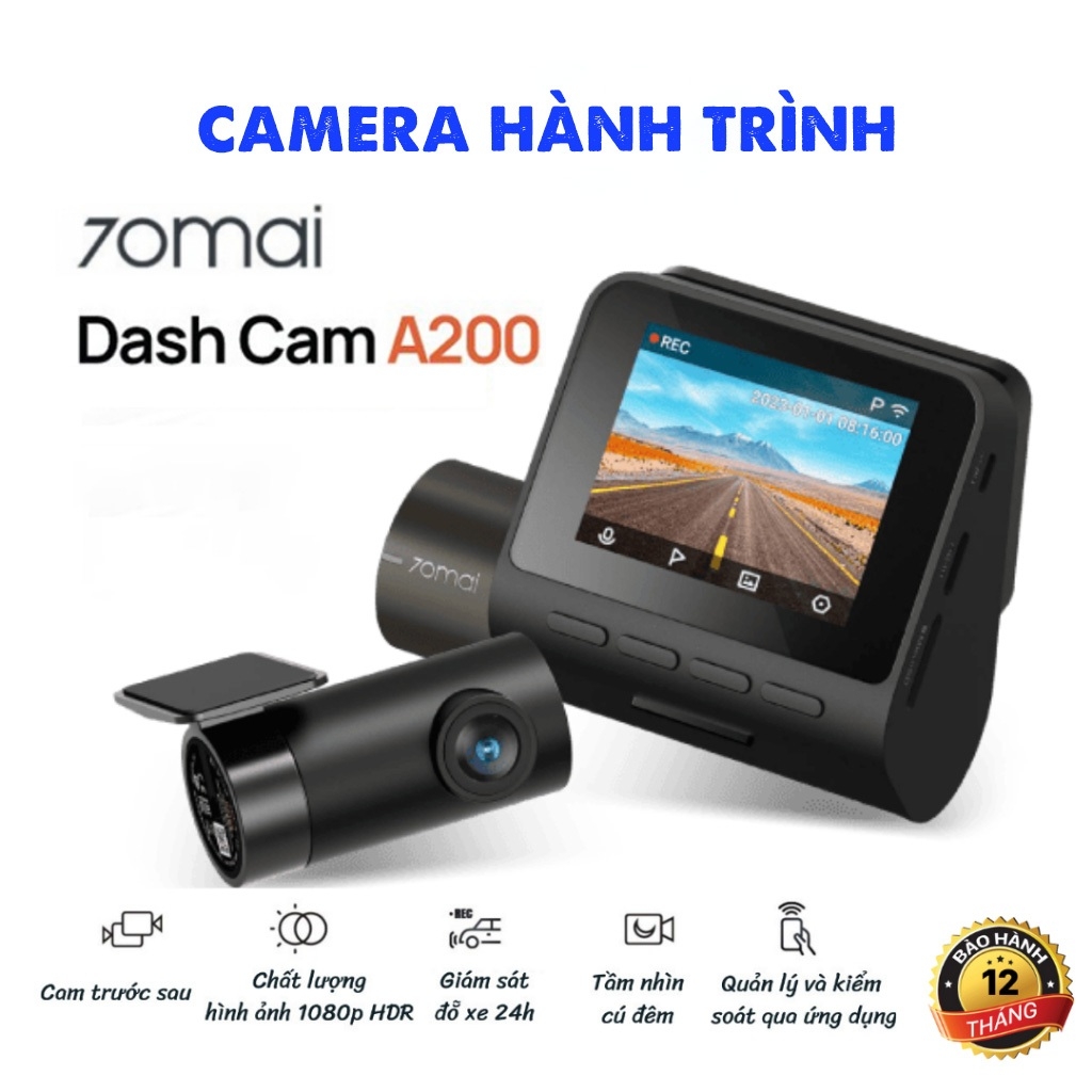 Camera Hành Trình 70mai Dash Cam A200 HDR 1080P Phiên Bản QUỐC TẾ ghi hình trước sau, Night Owl Vision