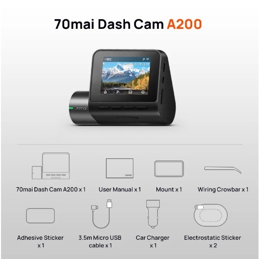 Camera Hành Trình 70mai Dash Cam A200 HDR 1080P Phiên Bản QUỐC TẾ ghi hình trước sau, Night Owl Vision